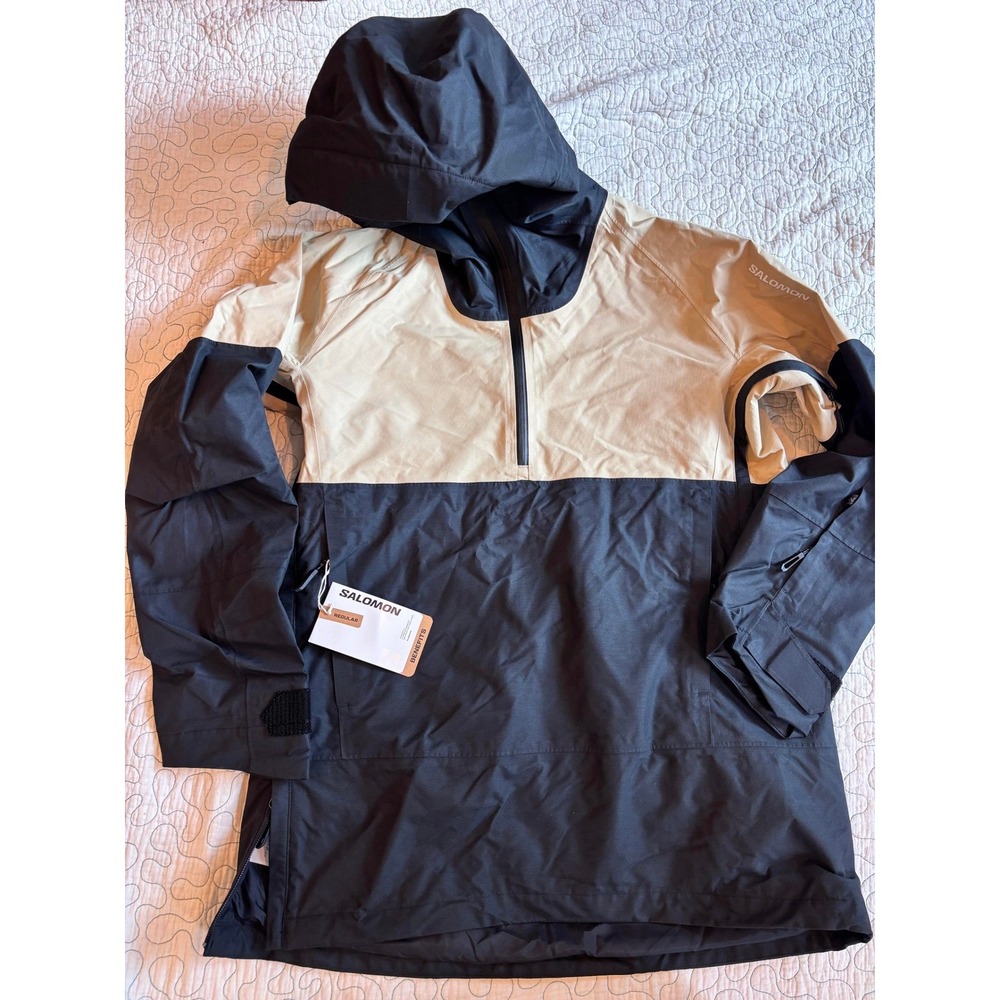 Salomon Bashley Anorak White Pepper Black Hooded Ski Jacket Womens Medium